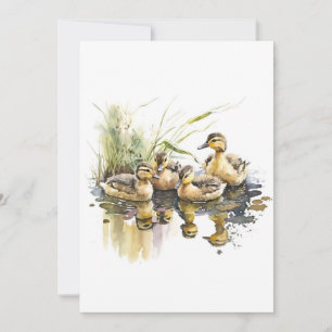 Cartão De Festividades Mallard Ducklings Em Aquarelas