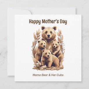 Cartão De Festividades Mama Urso E Seus Filhotes - Feliz Dia das Mães