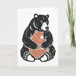 Cartão De Festividades Mama Urso Vintage e Abraço do Filhote de Urso Arte