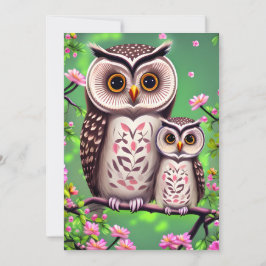 Cartão De Festividades Mamãe e Baby Owl