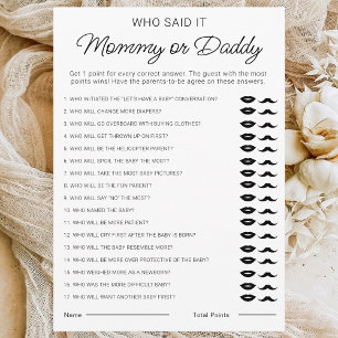 Cartão De Festividades Mamãe ou Pai adivinhando quem disse isso Jogos Chá