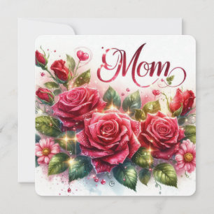 Cartão De Festividades Mamãe Rosas Vermelhas Brilhantes