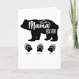 Cartão De Festividades Mamãe Urso com 3 pegadas (nomes personalizados)