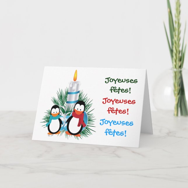 Cartão De Festividades Manchots de Noël e cartes da vela (Frente)