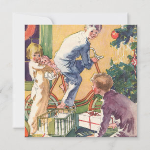 Cartão De Festividades Manhã de Natal Antiga, Crianças com Presentes