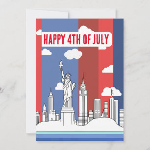 Cartão De Festividades Manhattan Skyline e Estátua da Liberdade 4 de julh