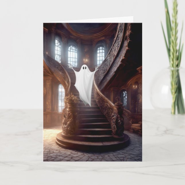 Cartão De Festividades Mansão Assombrada Com Escada (Frente)