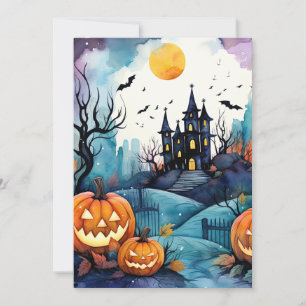 Cartão De Festividades Mansão Assombrada Jack O’Lantern Bats Halloween