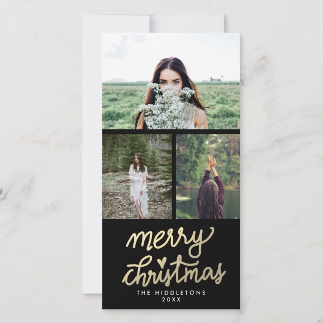 Cartão De Festividades Manuscrito de Natal Dourado moderno (Frente)