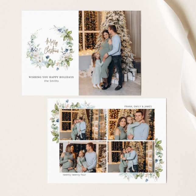 Cartão De Festividades Manuscrito de Natal Merry Watercolor Greenery (Criador carregado)