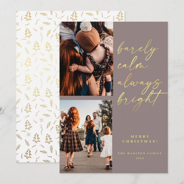 Cartão De Festividades Manuscrito Dourado 2 Fotografia Holid de Natal Sem (Frente/Verso)