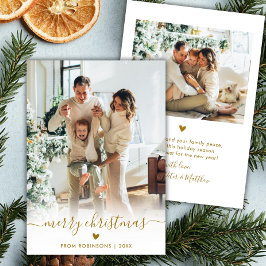 Cartão De Festividades Manuscrito Dourado mínimo moderno 2 Foto Feliz Nat