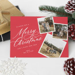 Cartão De Festividades Manuscrito Feliz de Natal intitulado Multi-Photo R<br><div class="desc">Mande a tendência para este feriado com este cartão de Natal multifoto moderno com instantâneos inclinados e um roteiro elegante.</div>