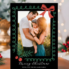 Cartão De Festividades Mão Desenhada Vermelho Negro Verde Feliz Natal