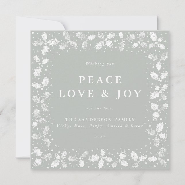 Cartão De Festividades Mão Verde Quadrada Imprimida Holly Peace Love + Jo (Frente)