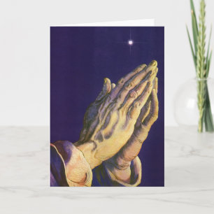 Cartão De Festividades Mãos Antigas Rezando com a Estrela de Belém