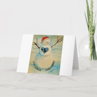 Cartão De Festividades Mãos frias, coração morno, boneco de neve