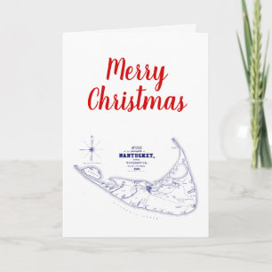 Cartão De Festividades Mapa Antigo da Ilha Nantucket no Natal Azul Marinh