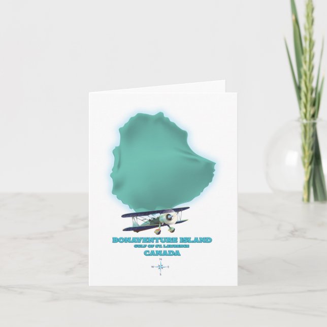 Cartão De Festividades Mapa da Ilha de Bonaventure no Canadá (Frente)