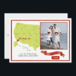 Cartão De Festividades Mapa de fotos de feriado na costa oeste<br><div class="desc">Ponto onde sua foto de feriado foi tirada, no mapa, com uma estrela vermelha que pode ser arrastada para qualquer lugar. Envie não só as suas saudações, mas também partilhe as suas aventuras com este cartão com fotos de férias único. O cartão é fácil de personalizar com seu texto, fonte,...</div>