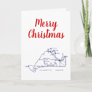 Cartão De Festividades Mapa de Natal da Ilha Martha's Vineyard #1 Azul Ma
