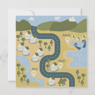 Cartão De Festividades mapa de viagem de férias do cenário de cartoon na