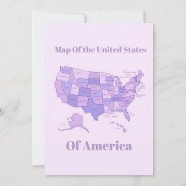 Cartão De Festividades Mapa Minimalista dos Estados Unidos Arte Rosa Roxo