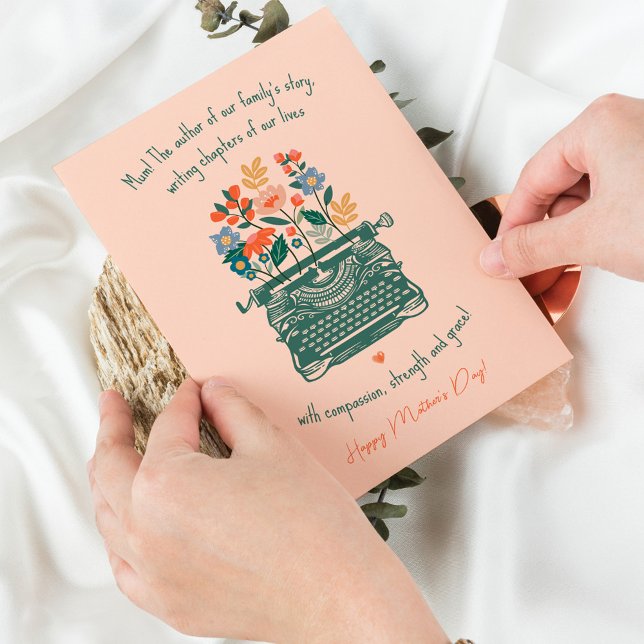 Cartão De Festividades Máquina de Escrever Vintage Flores Dia das Mães Fe (Mum Vintage Typewriter Florals Happy Mothers Day Holiday Card)