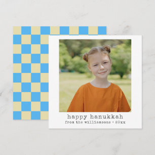 Cartão De Festividades Máquina de Imagem Retro Blue Checkerboard Hanukkah
