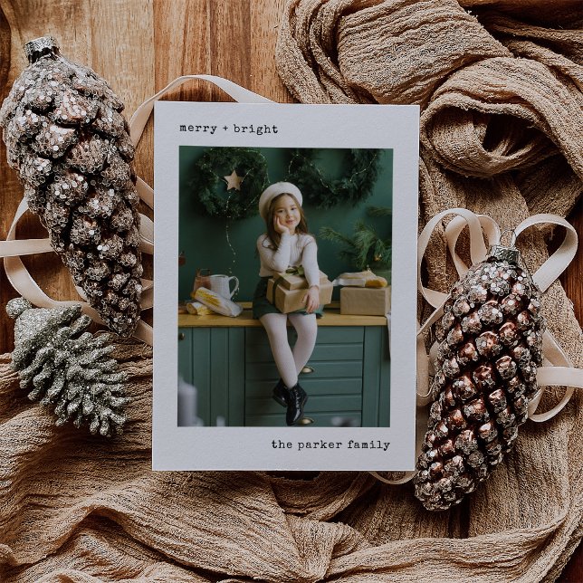 Cartão De Festividades Máquina de Natal | Preto e branco com foto (A stylish and simple Christmas card, with vintage nostalgic appeal - add your favorite family photo)