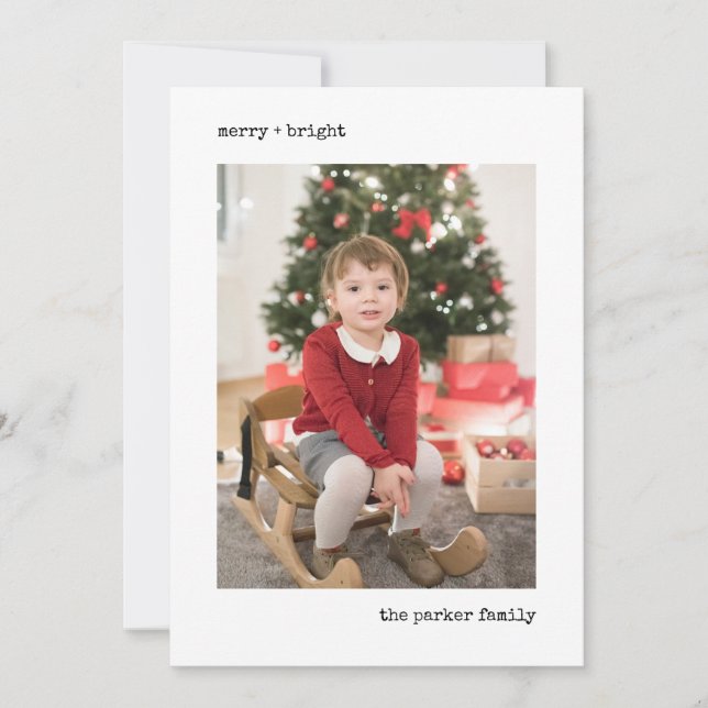 Cartão De Festividades Máquina de Natal | Preto e branco com foto (Frente)