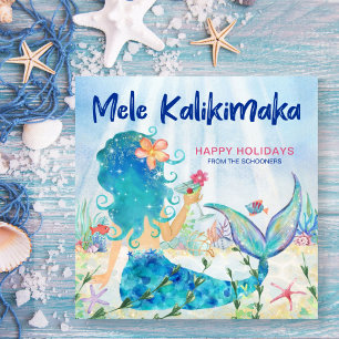 Cartão De Festividades Mar de Mermaid Recife de Coral Mele Kalikimaka