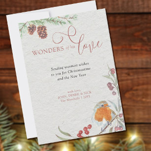 Cartão De Festividades Maravilhas de seu Amor Natal Robin e Pine