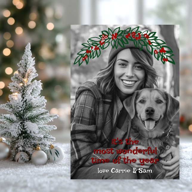 Cartão De Festividades Maravilhoso Natal de FOTO PERSONALIZADO de Garland (Wonderful Garland Wreath CUSTOM PHOTO Christmas Holiday Card
)