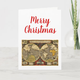 Cartão De Festividades Marcas de Favor Natal Mapa Mundial Antigo #2