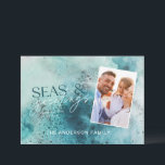 Cartão De Festividades Marcos de Natal turcos e saudações ao chic moderno<br><div class="desc">Turquesa quente tropical aquarela de natal e saudações ao moderno e elegante cartão de feriado design. Elegante design azul e coral-marinho.</div>