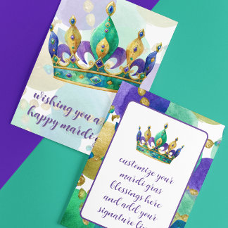 Cartão De Festividades Mardi Gras Crown with Beads Greetings