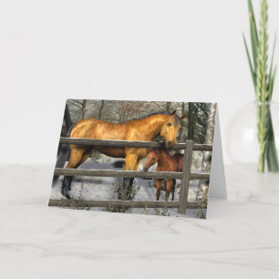 Cartão De Festividades Mare and Foal in Winter Christmas Card