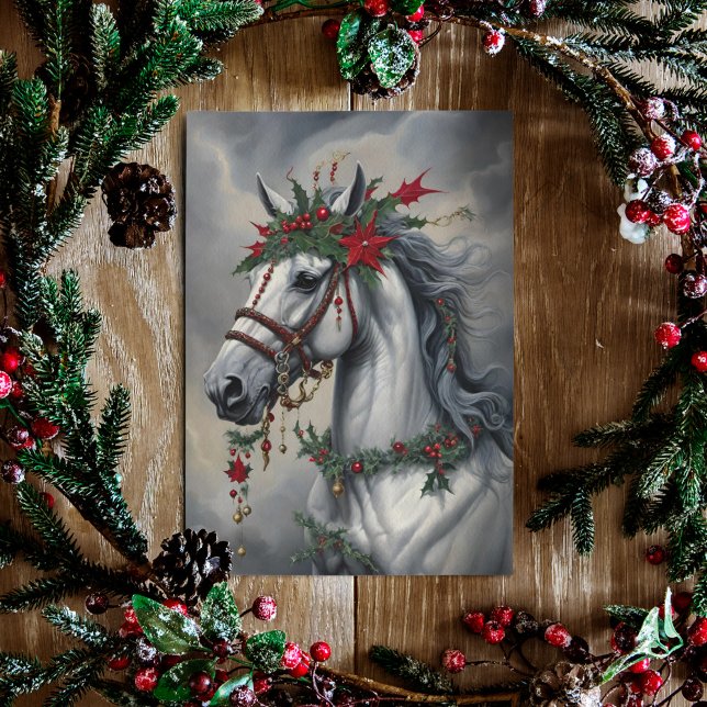 Cartão De Festividades Mare Branca de Yule, Horse Solstício de inverno (Criador carregado)