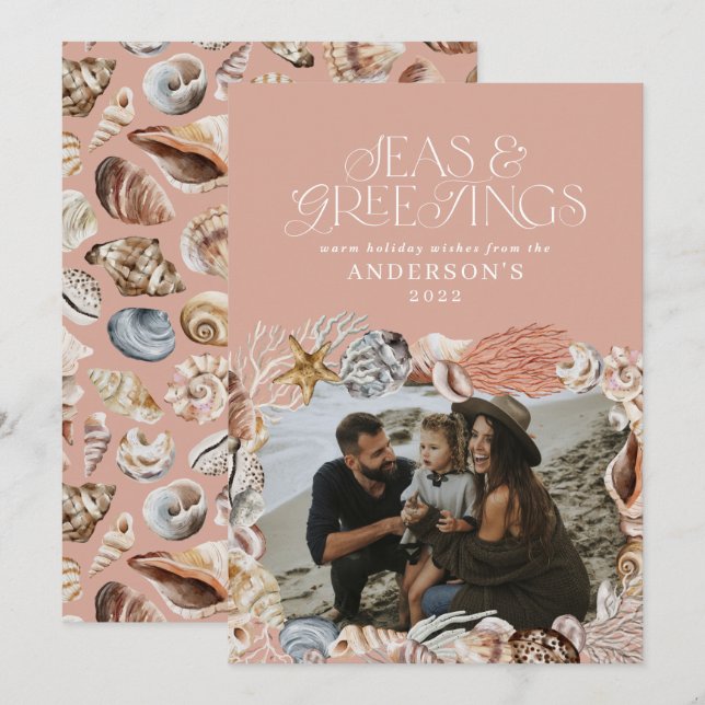 Cartão De Festividades Mares tropicais de Natal quente saudações foto ros (Frente/Verso)