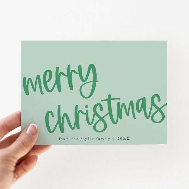 Cartão De Festividades Mariah Green Trendy Family Feliz Natal (MARIAH Green Cute Trendy Family Merry Christmas Holiday Card)