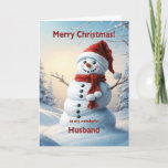 Cartão De Festividades Marido Christmas Snowman<br><div class="desc">Uma cena festiva de inverno mostrando um bonitão de neve em um chapéu vermelho e cachecol. Deseje ao seu marido um feliz Natal com um belo cartão de boneco de neve.</div>