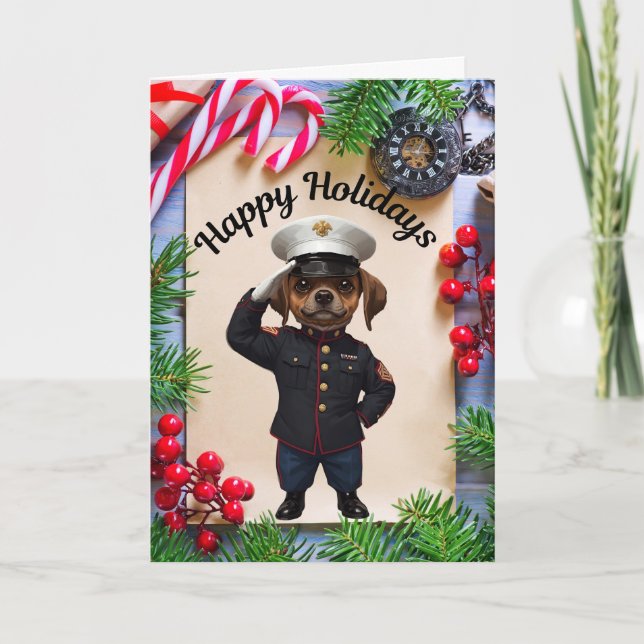Cartão De Festividades marine dog Christmas holiday Folded Holiday Card (Frente)