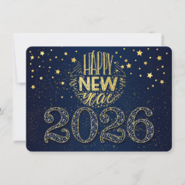 Cartão De Festividades Marinho Azul Ano Novo 2026 com Estrelas Ouros