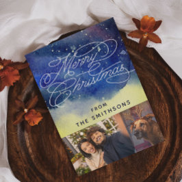 Cartão De Festividades Marinho de Aquarela e Caligrafia Azul 2 Fotografia