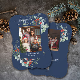 Cartão De Festividades Marinho de Foto Botânica de Aquarela Azul