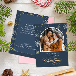 Cartão De Festividades Marinho de Fotografia com Flocos de Neve Modernos 