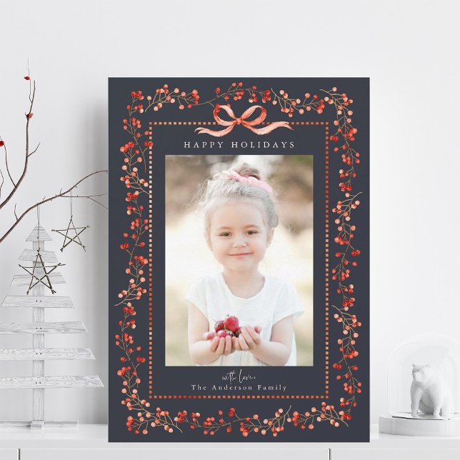 Cartão De Festividades Marinho de Fotografia do Quadro Berry Vermelho Wat (Criador carregado)