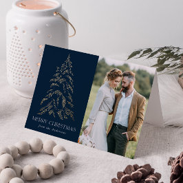 Cartão De Festividades Marinho de pinheiros de inverno Feliz Natal 2 Foto