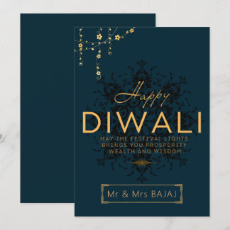 Cartão De Festividades Marinho e ouro personalizáveis para o Happy Diwali